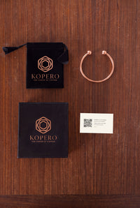 Kopero Premium Koperen Armband Rond, met fluwelen draagzak, doosje en dankkaart